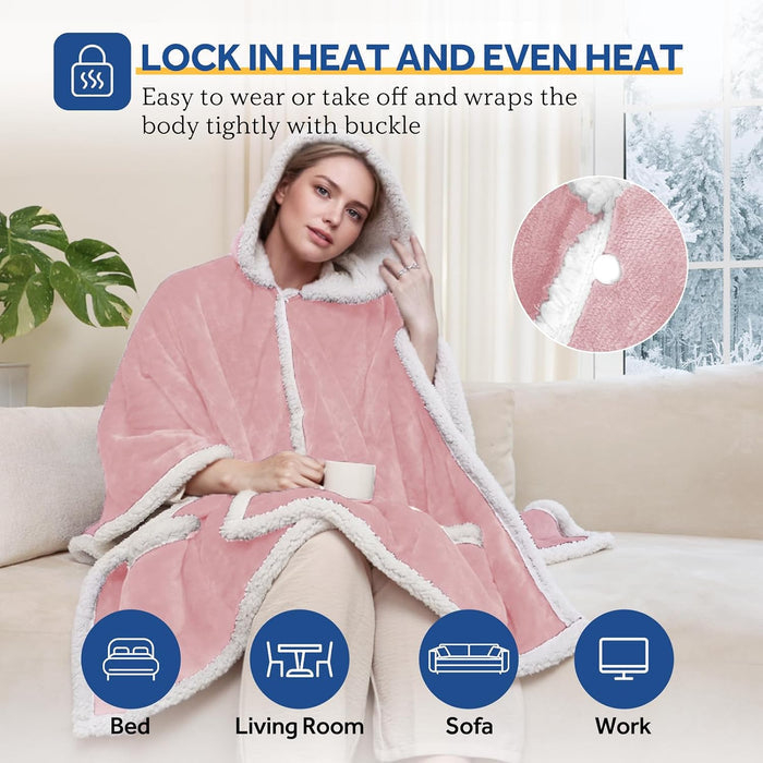Warmrest Heated Robe Blanket Hoodie for Adults, 4 Heat Settings, 4 Hour Auto Shut Off,  50" x 60"