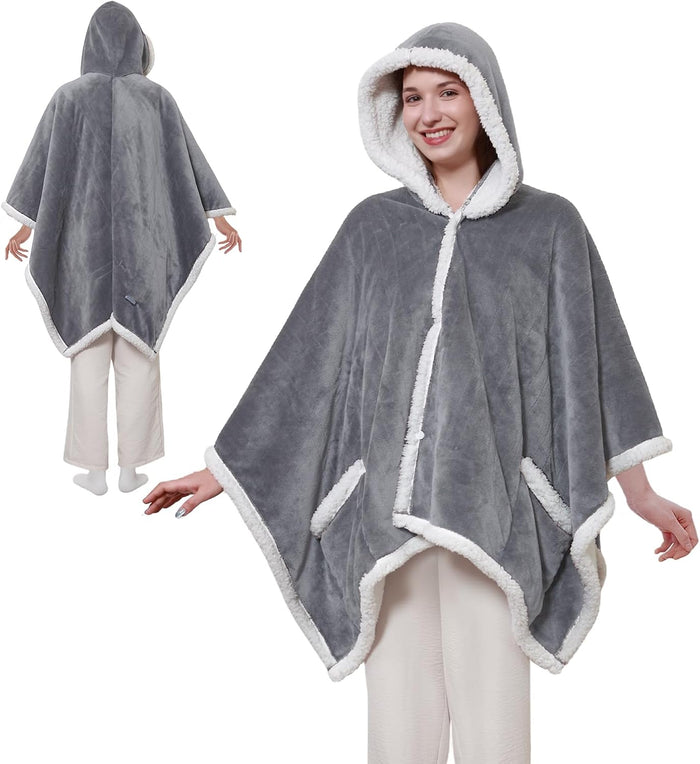 Warmrest Heated Robe Blanket Hoodie for Adults, 4 Heat Settings, 4 Hour Auto Shut Off,  50" x 60"