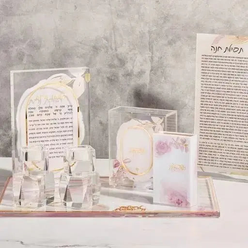 Watercolor Matchbox Holder in soft pastel tones displayed on table with candles and Shabbat items, elegant match holder for Jewish home decor.