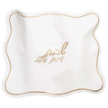 Cream leather wavy challah cover with gold embroidered text detail by Waterdale Collection for Shabbat table.