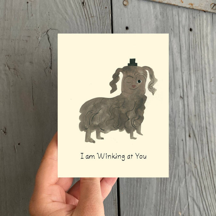 Winking Dog Greeting Card
