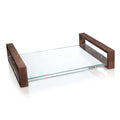 Wood Challah Board with glass serving tray and dark walnut handles, modern Shabbat serveware by Waterdale Collection.